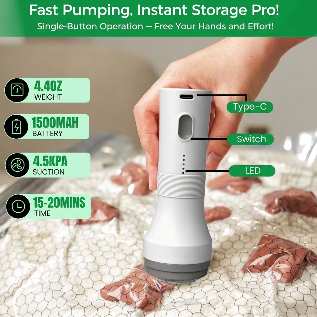 Travel Vacuum Storage Bag Set with Rechargeable Cordless Pump-50% OFF TODAY ONLY